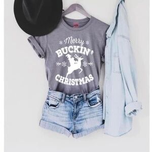 Gray Merry Buckin' Christmas Tee